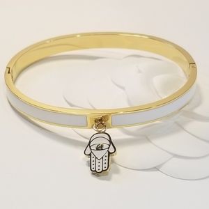 Hamsa White Enamel 18K Gold Stainless Brace